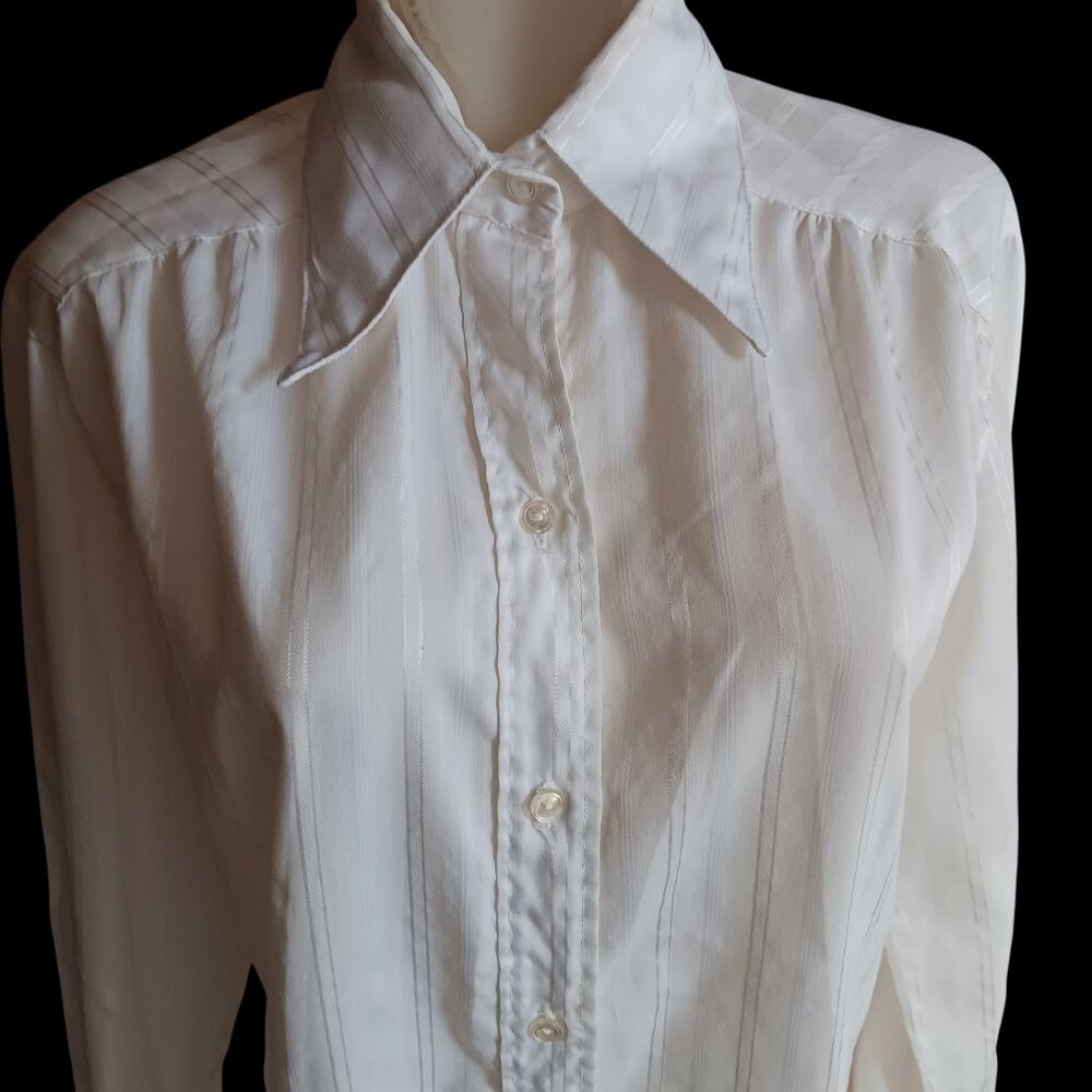 Vintage Women's Large 14 Blouse 1980's Granny Striped Ship'n Shore Top Button